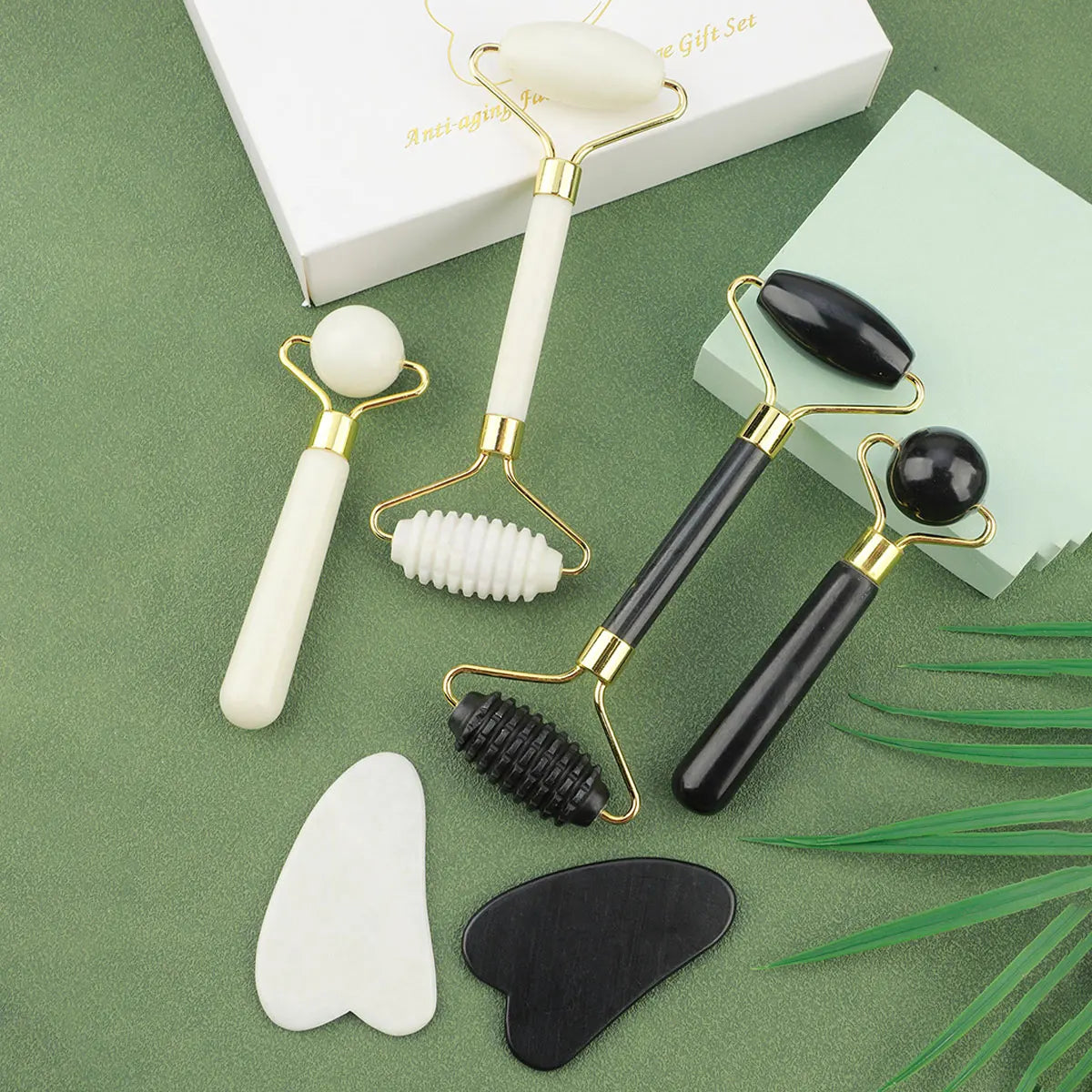 3-In-1 Jade Roller and Gua Sha Set,Roller with Eye Massager,Ridged Massager,Facial Tools for Skin Care Routine and Puffiness