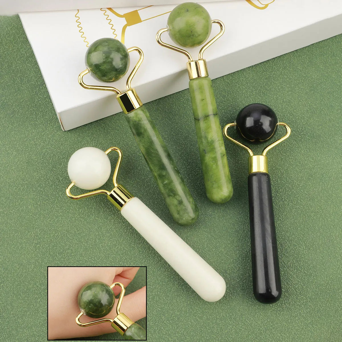 3-In-1 Jade Roller and Gua Sha Set,Roller with Eye Massager,Ridged Massager,Facial Tools for Skin Care Routine and Puffiness
