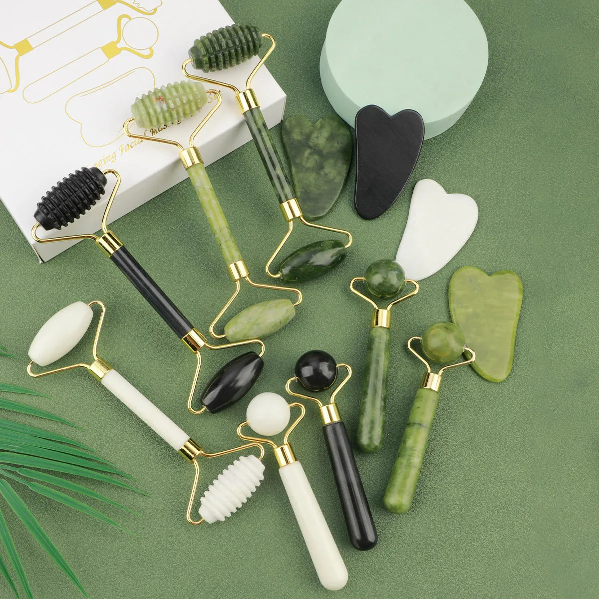 3-In-1 Jade Roller and Gua Sha Set,Roller with Eye Massager,Ridged Massager,Facial Tools for Skin Care Routine and Puffiness