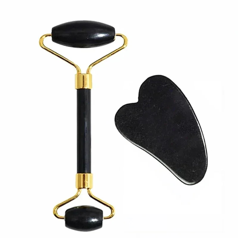 Natural Jade Roller and Gua Sha Set for Facial and Neck Massage - Acupoint Eye Care Spa Tools for Lifting and Relaxation