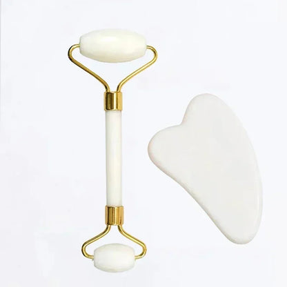 Natural Jade Roller and Gua Sha Set for Facial and Neck Massage - Acupoint Eye Care Spa Tools for Lifting and Relaxation