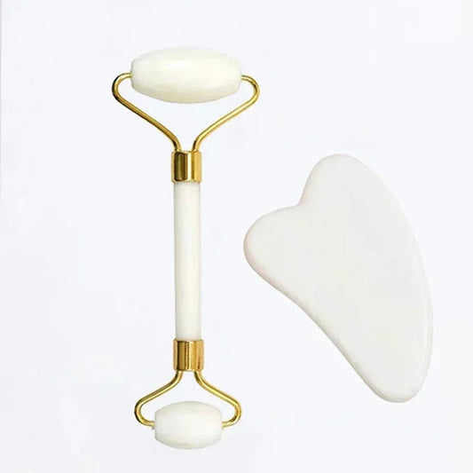 Natural Jade Roller and Gua Sha Set for Facial and Neck Massage - Acupoint Eye Care Spa Tools for Lifting and Relaxation