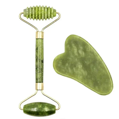Natural Jade Roller and Gua Sha Set for Facial and Neck Massage - Acupoint Eye Care Spa Tools for Lifting and Relaxation