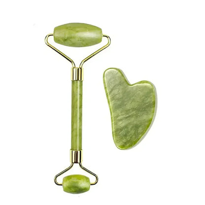 Natural Jade Roller and Gua Sha Set for Facial and Neck Massage - Acupoint Eye Care Spa Tools for Lifting and Relaxation