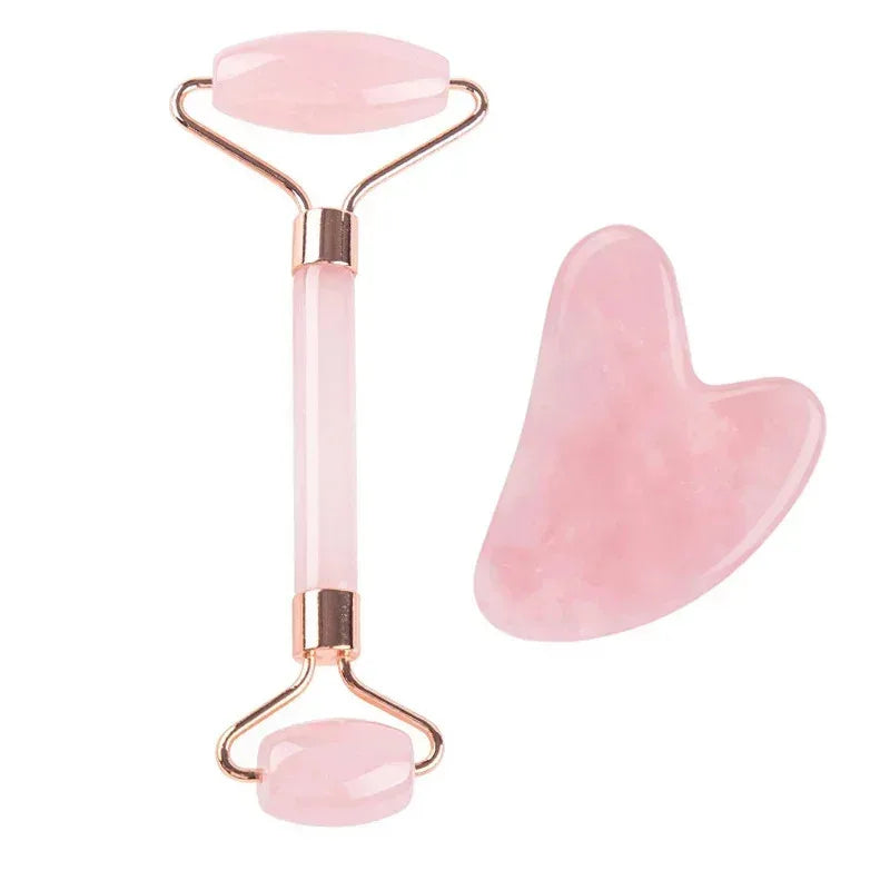 Natural Jade Roller and Gua Sha Set for Facial and Neck Massage - Acupoint Eye Care Spa Tools for Lifting and Relaxation